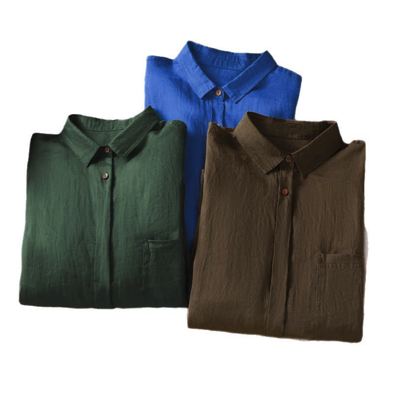 Buddha Stones Fall Commute Lapel Women's Long Sleeve Shirt With Pocket