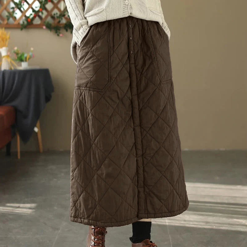 Buddha Stones Women's Plain Cotton Padded Thermal 7-8 Length Skirt With Pockets