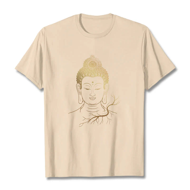 Buddha Stones Golden Meditation Buddha Head Tee T-shirt
