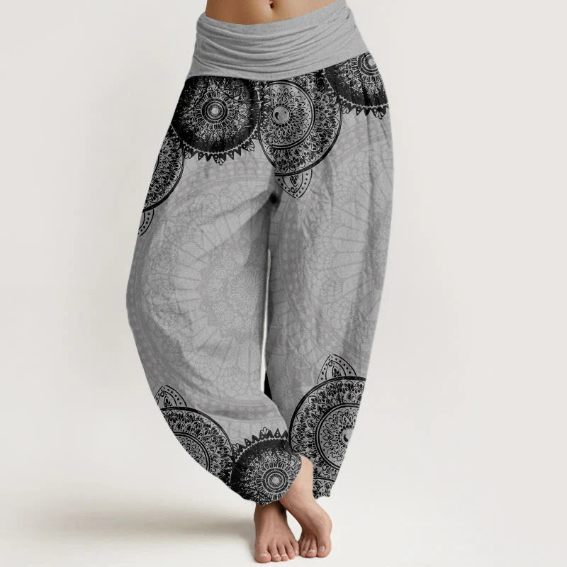 Buddha Stones Cotton Circular Mandala Design Women's Elastic Waist Harem Pants