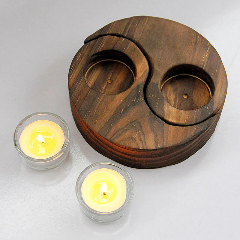 Buddha Stones Yin Yang Wood Candle Holder Meditation Rituals Use Items (Extra 35% Off | USE CODE: FS35)