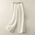 Buddha Stones Women's Embroidery Elastic Waistband Zipper Design Cotton Wide Leg Pants With Pockets