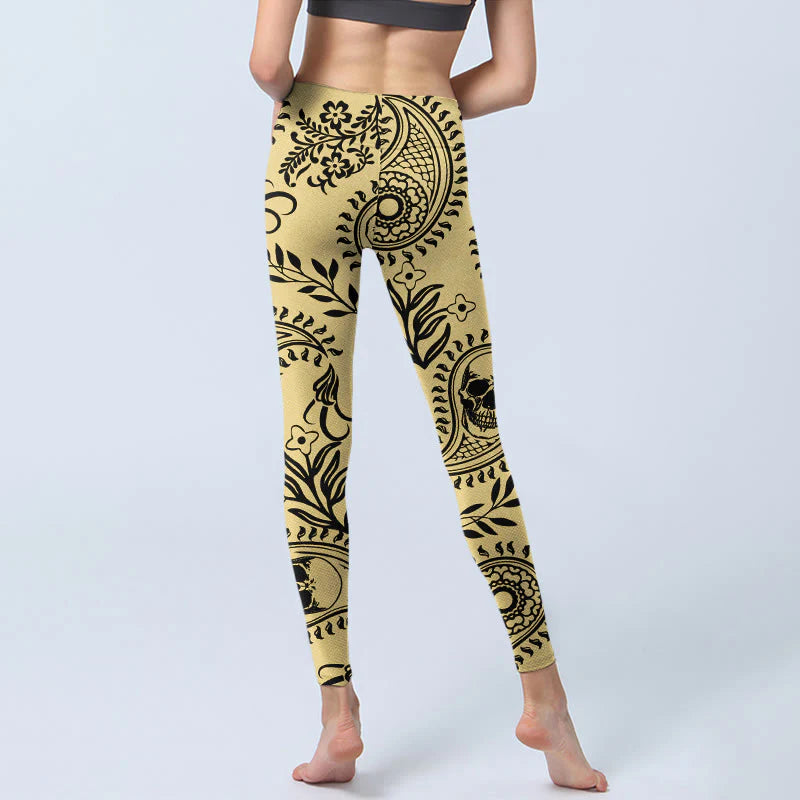 Buddha Stones Paisley Skull Design Gym Leggings Women's Yoga Pants