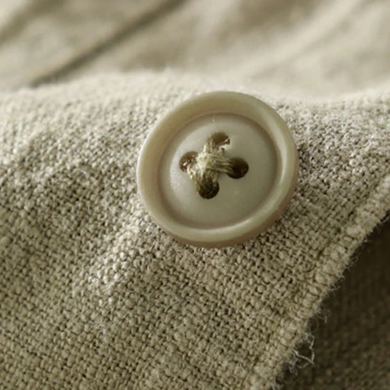 Buddha Stones Commute Fall Solid Color Lapel Men's Long Sleeve Cotton Linen Shirt With Pocket