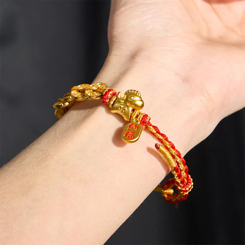 Buddha Stones Year Of The Horse Red String Five-Emperor Coins Luck Bracelet