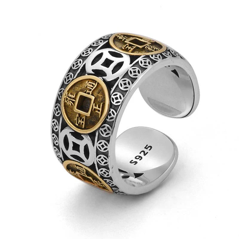 Buddha Stones Five-Emperor Coins Balance Adjustable Ring (Extra 30% Off | USE CODE: FS30)