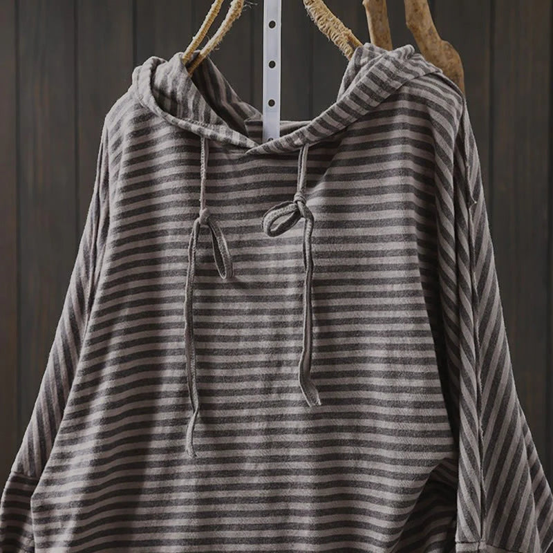 Buddha Stones Spring Striped Pattern Long Sleeve Women's Cotton Hoodie