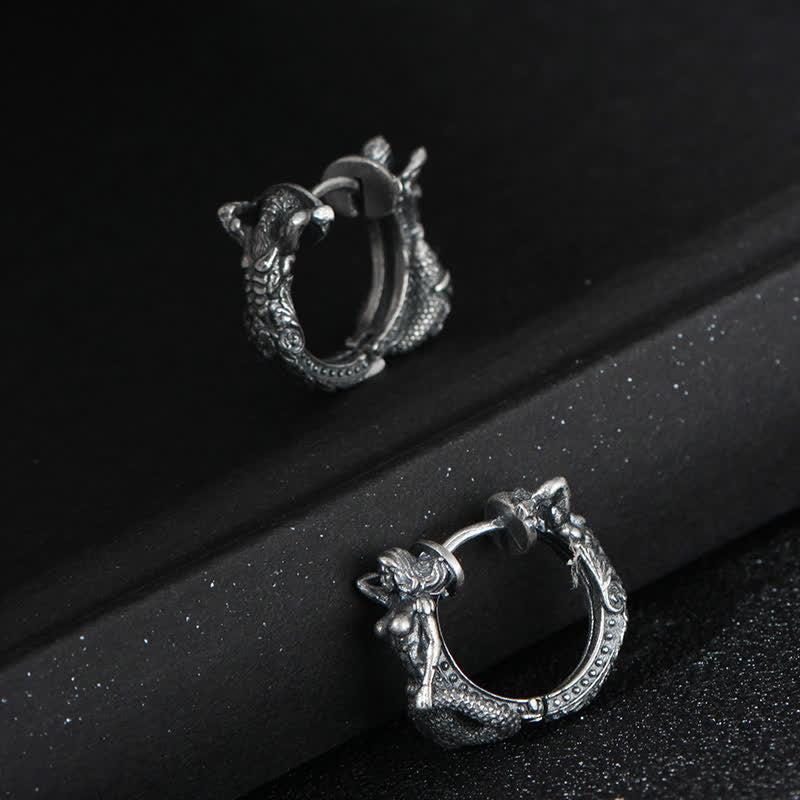 Buddha Stones 925 Sterling Silver Dragon Hoop Pattern Protection Earrings