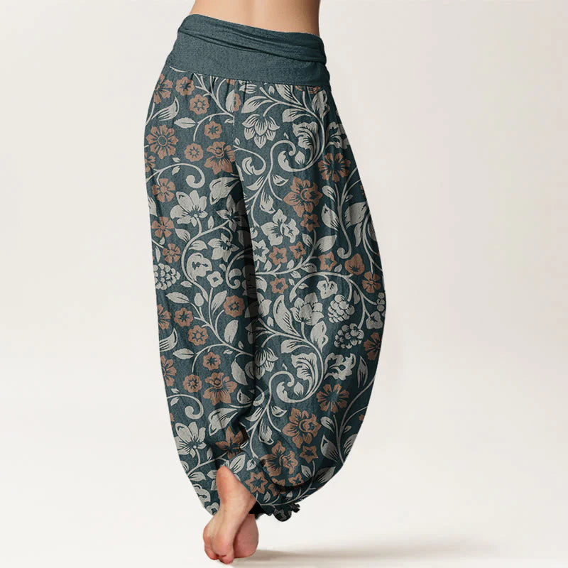 Buddha Stones Cotton Small Flowers Intertwining Branches Women's Elastic Waist Harem Pants