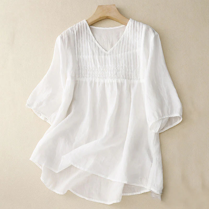 Buddha Stones Casual Plain Loose Women's V-Neck Design Half Sleeve Shirt