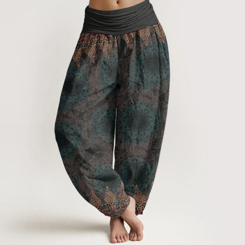 Buddha Stones Cotton Triangular Mandala Patterns Women's Elastic Waist Harem Pants