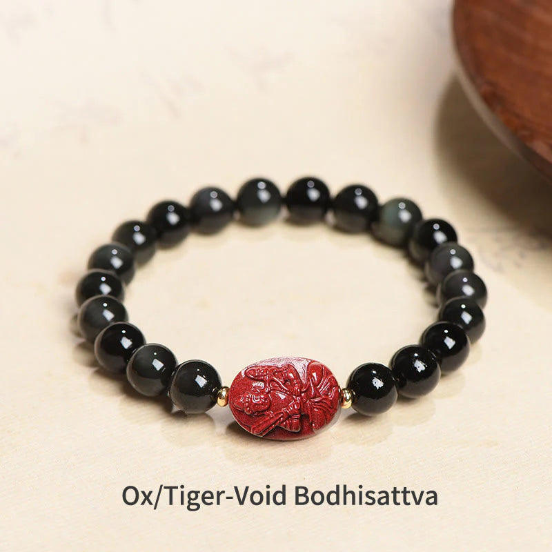 Buddha Stones Chinese Zodiac Natal Buddha Natural Black Obsidian Cinnabar Purification Bracelet (Extra 35% Off | USE CODE: FS35)