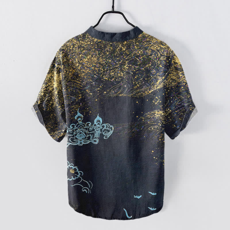 Buddha Stones Cotton Splatter Dye Galaxy-Inspired Henley Men's Short Sleeve Half Button Shirt