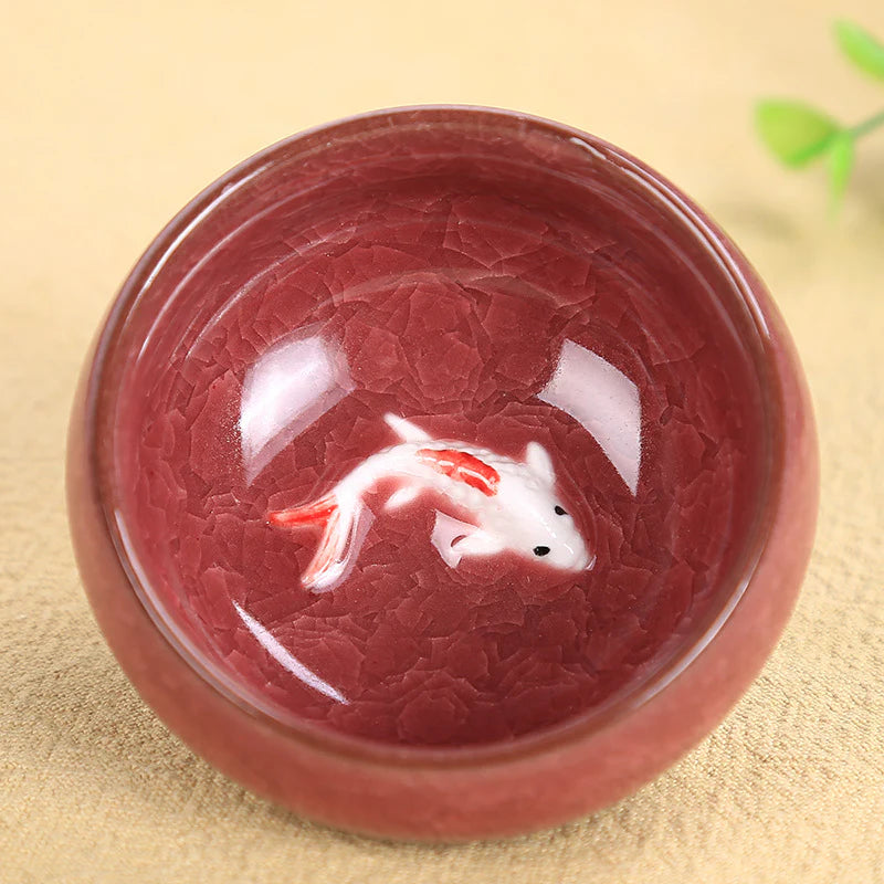 Buddha Stones Cute Koi Fish Ceramic Teacup Kung Fu Tea Cup Bowl 45ml