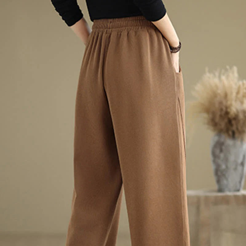 Buddha Stones Solid Color Drawstring Women's Wide Leg Pants With Pockets