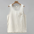 Buddha Stones Summer Solid Color Side Slit Design Sleeveless Men's Linen Vest