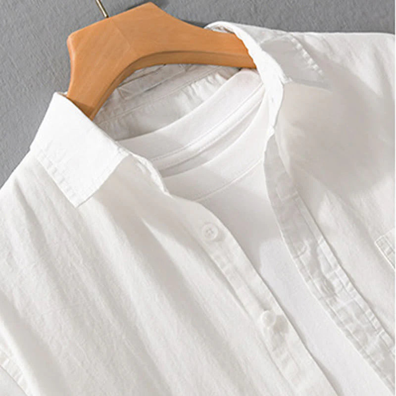 Buddha Stones Summer Buttons Down Bird Embroidery Decorative Pocket Men's Short Sleeve Cotton Shirt