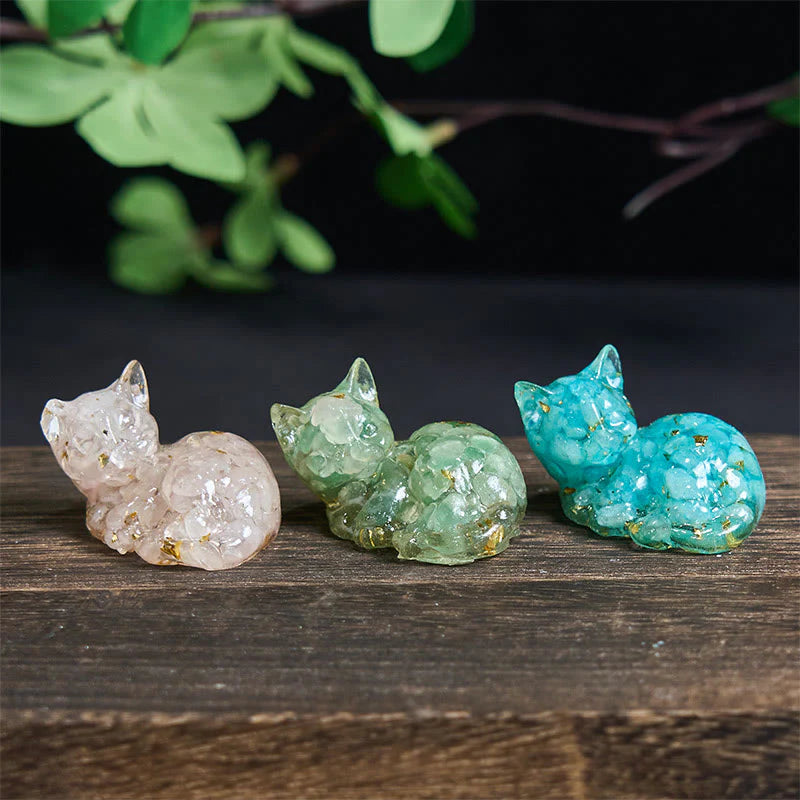 Buddha Stones Crystal Chip Epoxy Resin Small Cat Positive Decoration