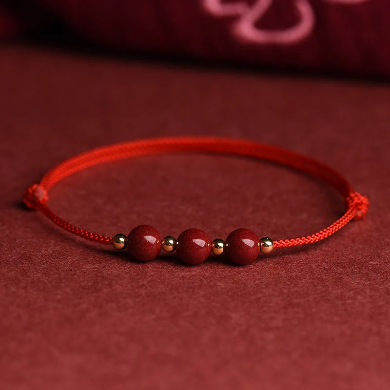 Buddha Stones Natural Lucky Cinnabar Bead Blessing String Bracelet Anklet