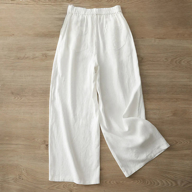 Buddha Stones Women's Fall Commute Solid Color Zipper Design Cotton Wide Leg Pants With Pockets
