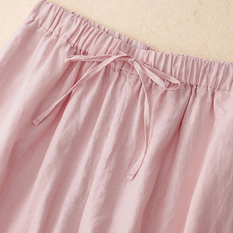 Buddha Stones Summer Elastic Waist Women's Capri Cropped Wide Leg Pants With Pockets