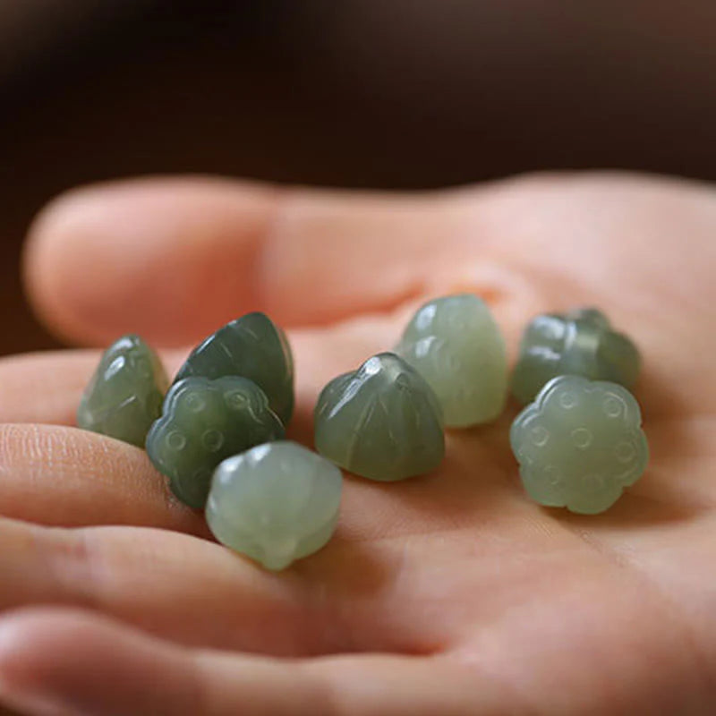 Buddha Stones Natural Round Jade Peace Buckle Lotus Abundance String Necklace Pendant
