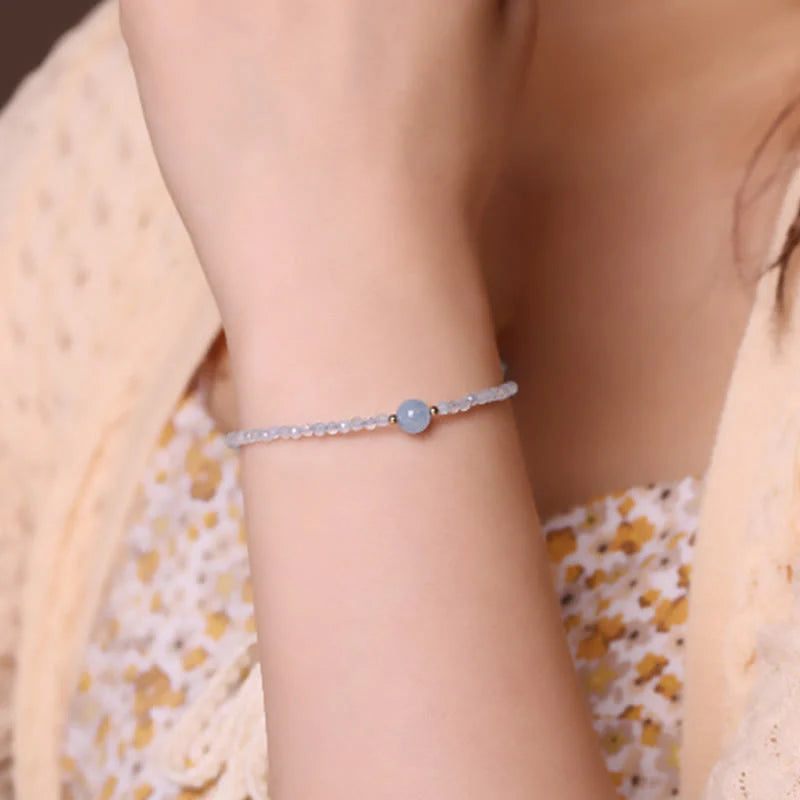 Buddha Stones Natural Aquamarine Ultra-Fine 2mm Faceted Bead Peace Bracelet
