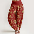 Buddha Stones Print Dragon Auspicious Cloud Lantern Pattern Women's Elastic Waist Harem Cotton Pants