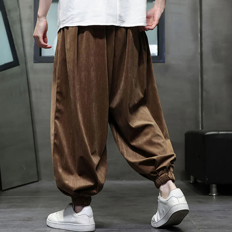 Buddha Stones Casual Daily Pure Color Drawstring Design Men's Harem Pants With Pockets