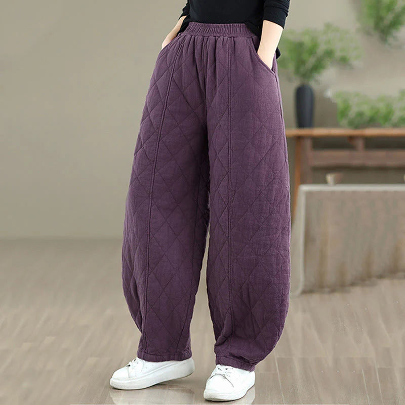 Buddha Stones Winter Diamond Pattern Cotton Women's Pants With Pockets