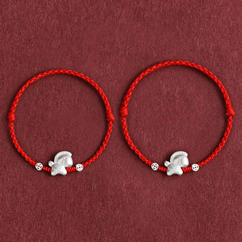 Buddha Stones Year of the Horse 999 Sterling Silver Copper Coins Luck Rope Braided Bracelet Anklet
