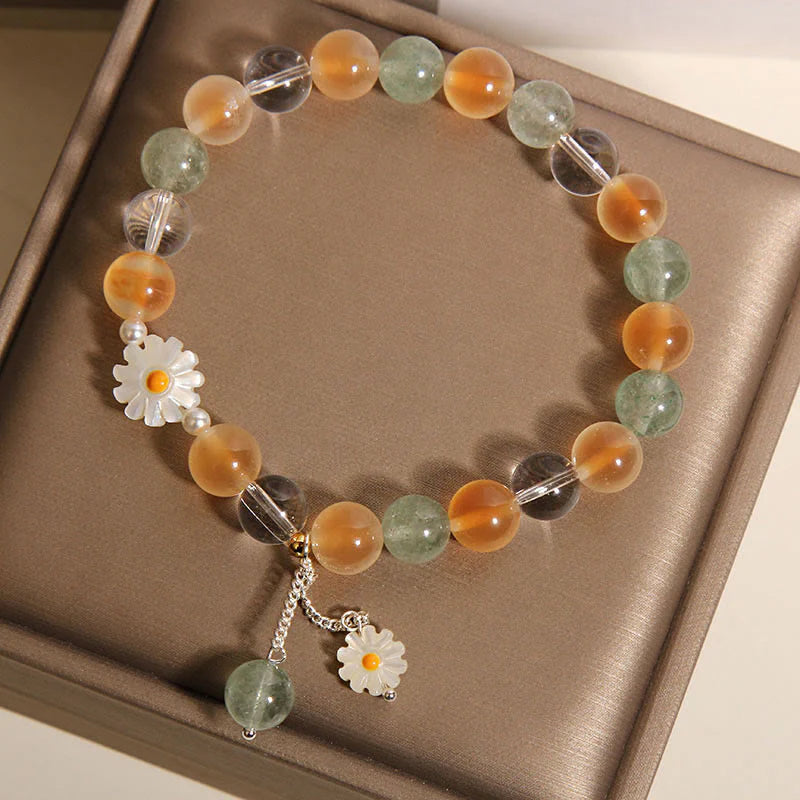 Buddha Stones Natural Daisy Candy Agate Green Strawberry Quartz Healing Bracelet