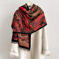 Buddha Stones Winter Landscape Painting Pattern Tassels Cozy Thick Scarf Shawl