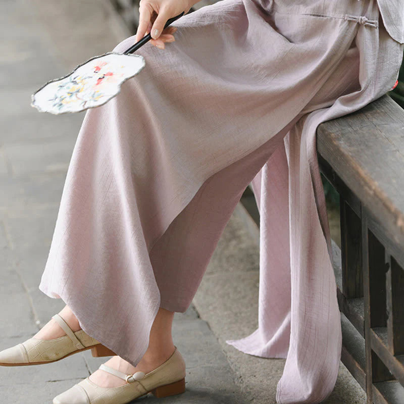 Buddha Stones Solid Color Hem Slit Design Women's Skirt Pants With Pockets