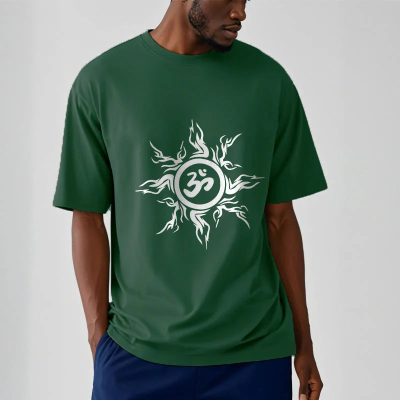Buddha Stones Sunburst Pattern Surrounding An Om Symbol Pattern Cotton Tee T-shirt