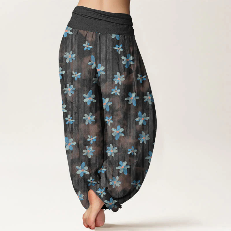 Buddha Stones Cotton Simple Style Flower Pattern Women's Elastic Waist Harem Pants