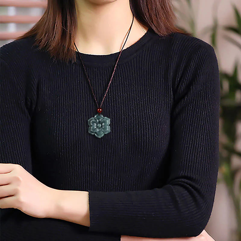 Buddha Stones Peach Blossom Jade Prosperity Necklace Pendants