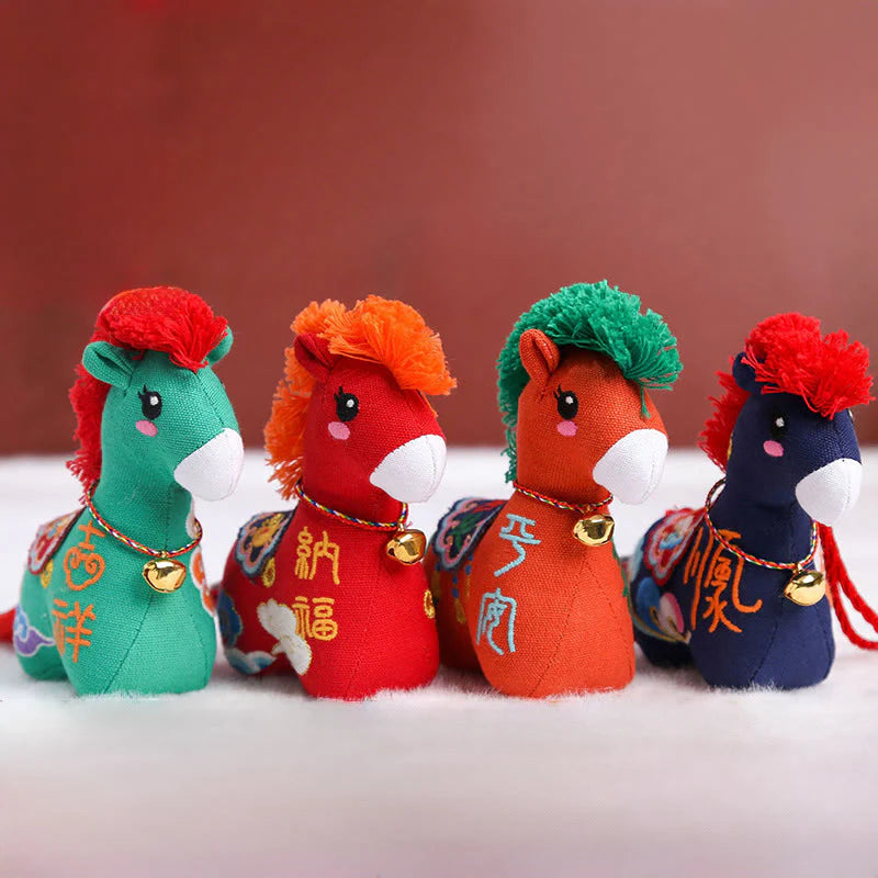 Buddha Stones Year of the Horse Copper Red String Fu Character Embroidery Prosperity Home Decoration