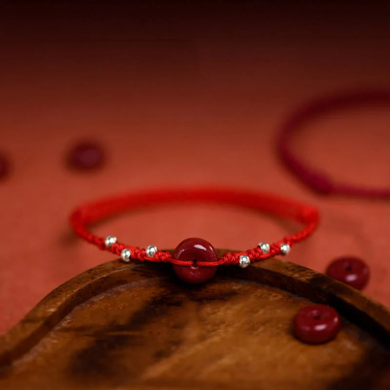 Buddha Stones Cinnabar Peace Buckle Handmade String Adjustable Blessing Bracelet Anklet