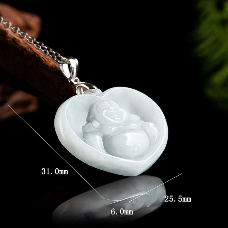 Buddha Stones Laughing Buddha White Jade Luck Blessing Titanium Steel Chain Necklace Pendant