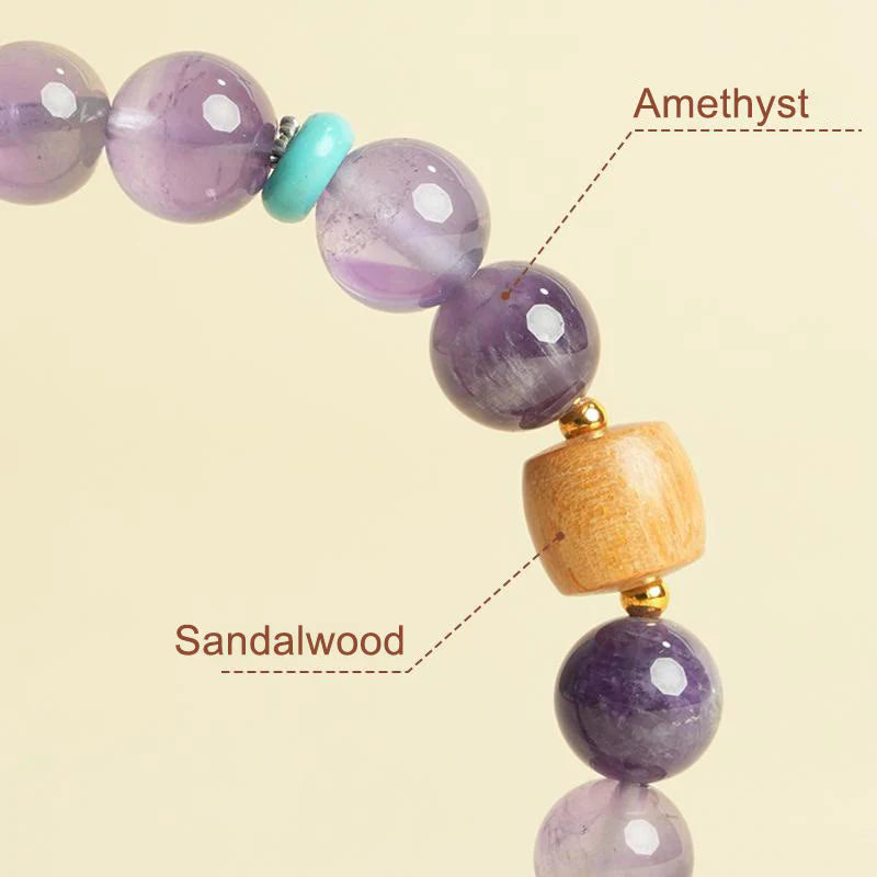 Buddha Stones Natural Amethyst Lucky Wooden Beads Peace Bracelet
