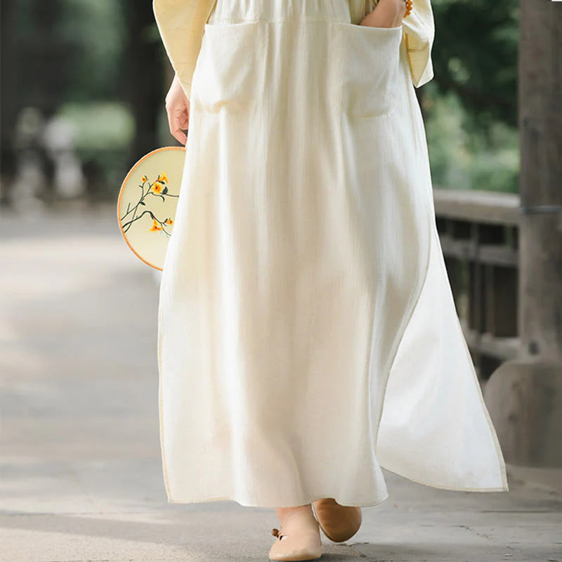 Buddha Stones Solid Color Hem Slit Design Women's Skirt Pants With Pockets