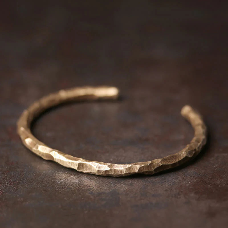 Buddha Stones Tibetan Bump Texture Copper Luck Cuff Bracelet Bangle