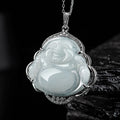 Buddha Stones Laughing Buddha Natural Jade Abundance Titanium Steel Chain Necklace Pendant