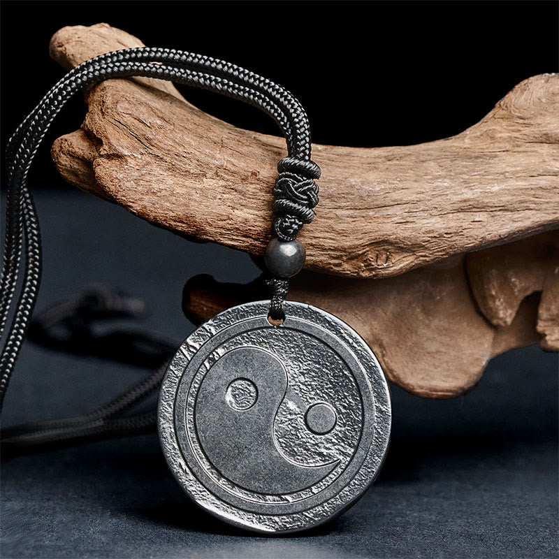 Buddha Stones Natural Authentic Shungite Stone Carved Yin Yang Protection Necklace Pendant