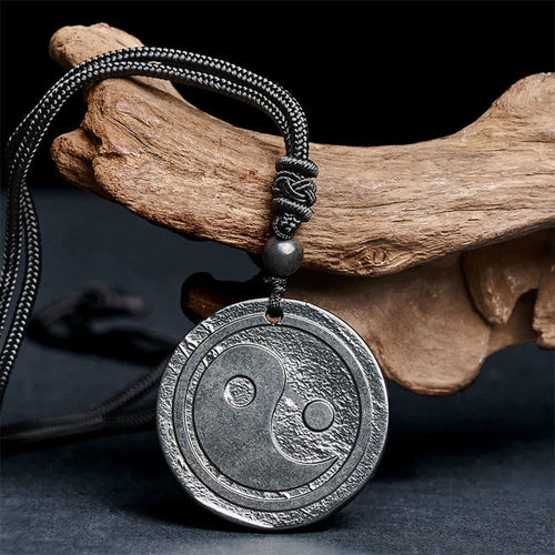 Buddha Stones Natural Authentic Shungite Stone Carved Yin Yang Protection Necklace Pendant