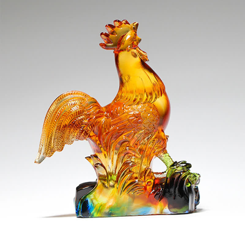 Buddha Stones Handmade Liuli Crystal Rooster Art Piece Home Decoration