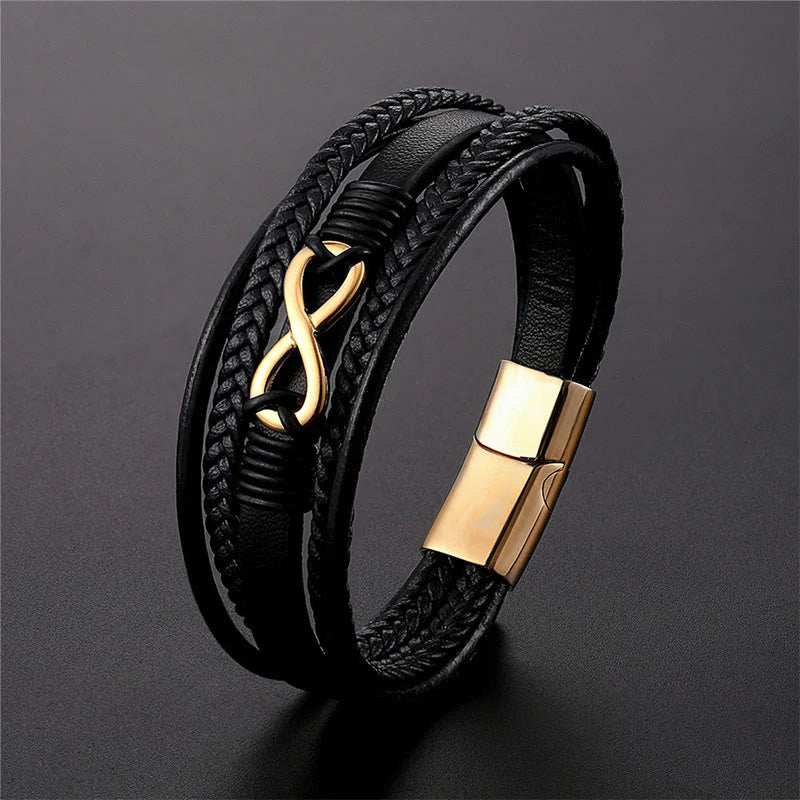 Buddha Stones Colorful Infinitely Titanium Steel Multilayered Leather Strengthen Bracelet