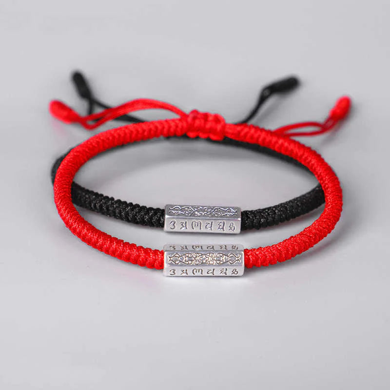 Buddha Stones Om Mani Padme Hum Luck Protection Red String Bracelet