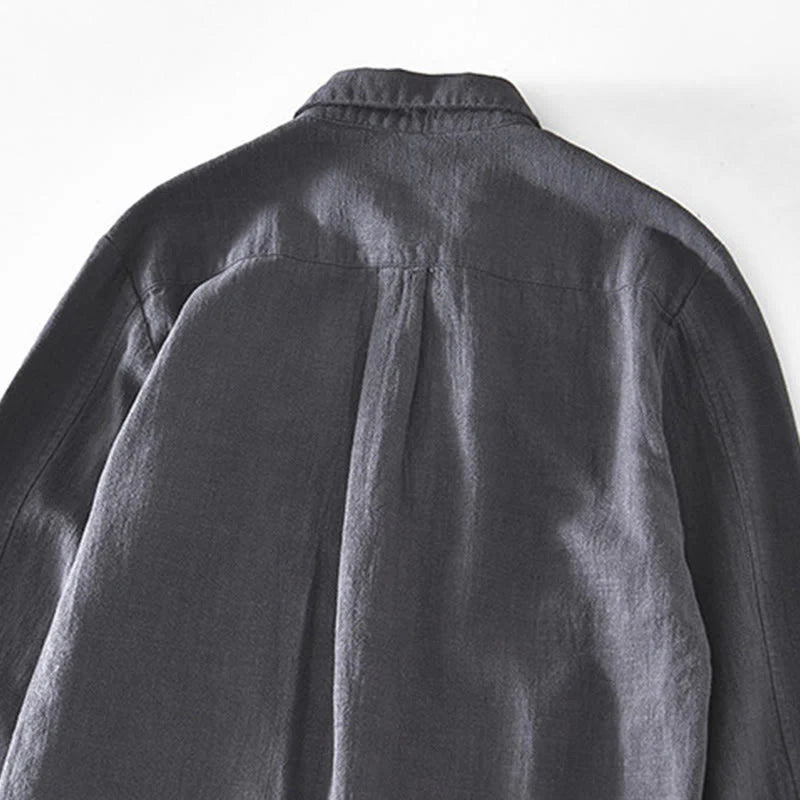 Buddha Stones Commute Plain Simple Buttons Design Men's Long Sleeve Ramie Linen Jacket With Pockets